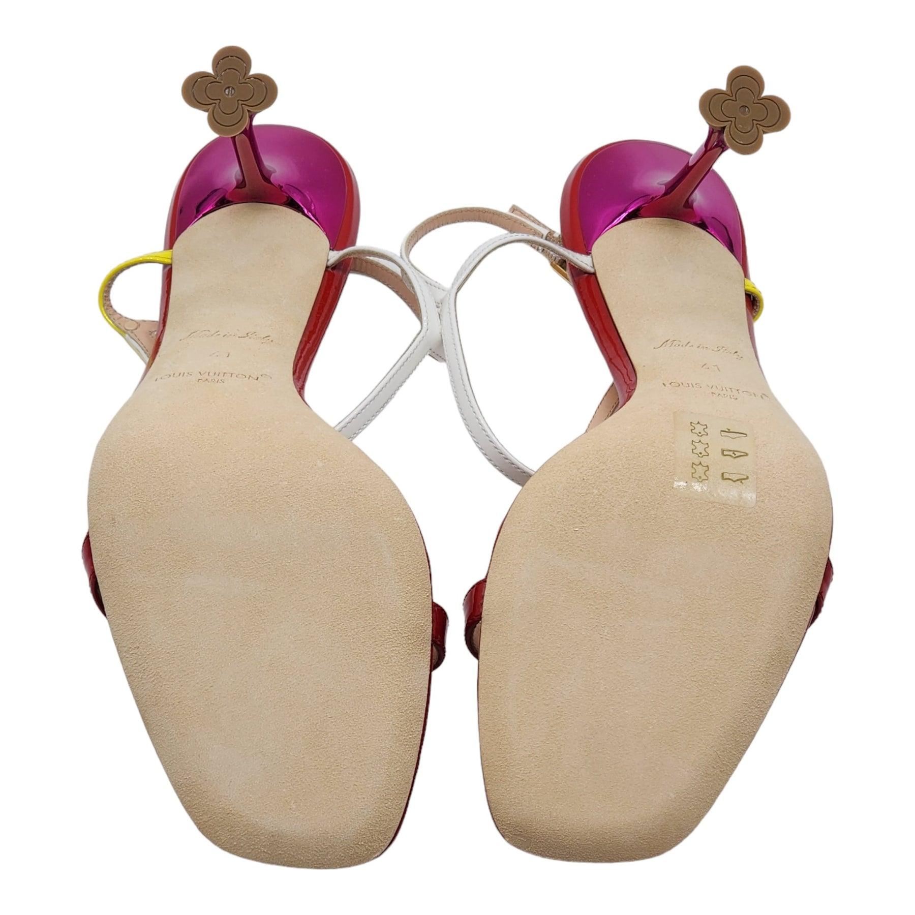 Louis Vuitton Blossom Sandals Leather in Red In Excellent Condition For Sale In Los Angeles, CA