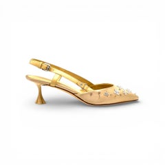 Louis Vuitton Blossom Slingback Heels Satin Crystals Gold EU 36 US 5.5 - NWB