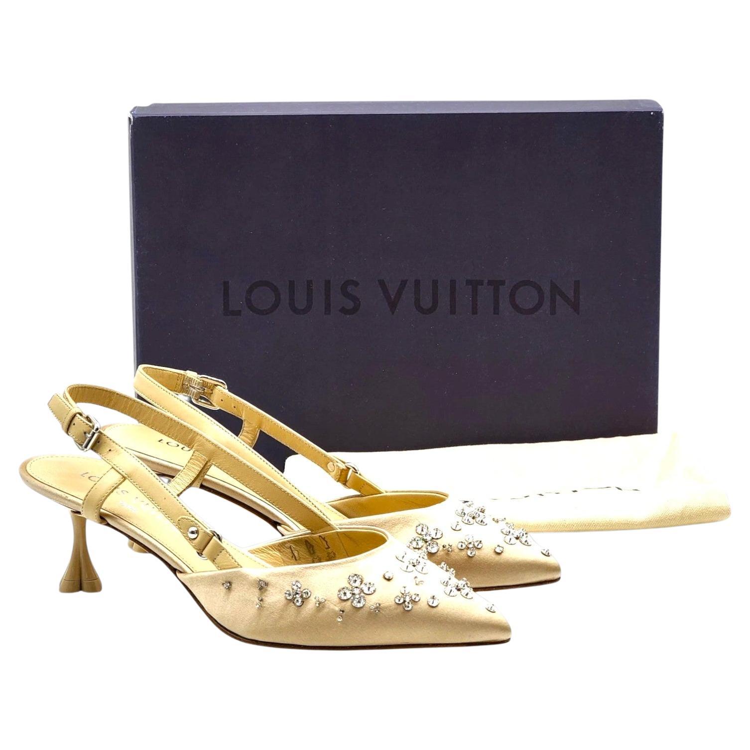 Louis Vuitton Blossom Slingback Heels Satin Crystals Gold EU 36 US 5.5 - NWB