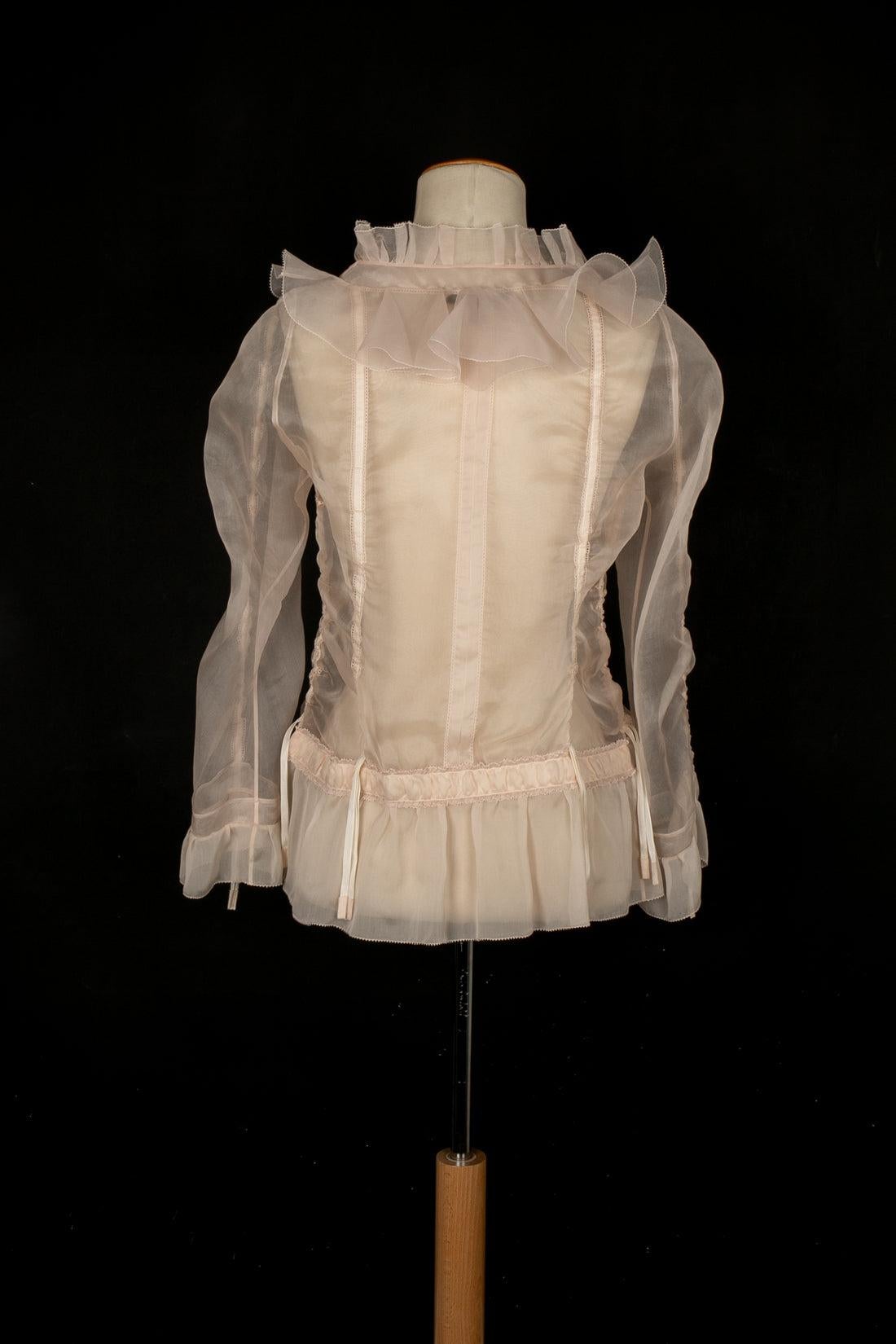 Louis Vuitton Blouse in White and Powder Pink Tones In Good Condition In SAINT-OUEN-SUR-SEINE, FR