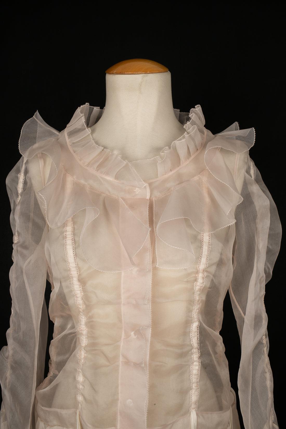 Women's Louis Vuitton Blouse in White and Powder Pink Tones