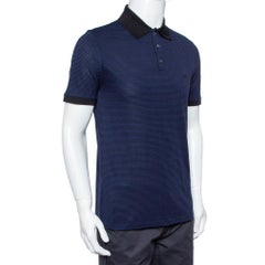 Louis Vuitton Blue and Black Horizontal Striped Cotton Pique Polo T-Shirt M