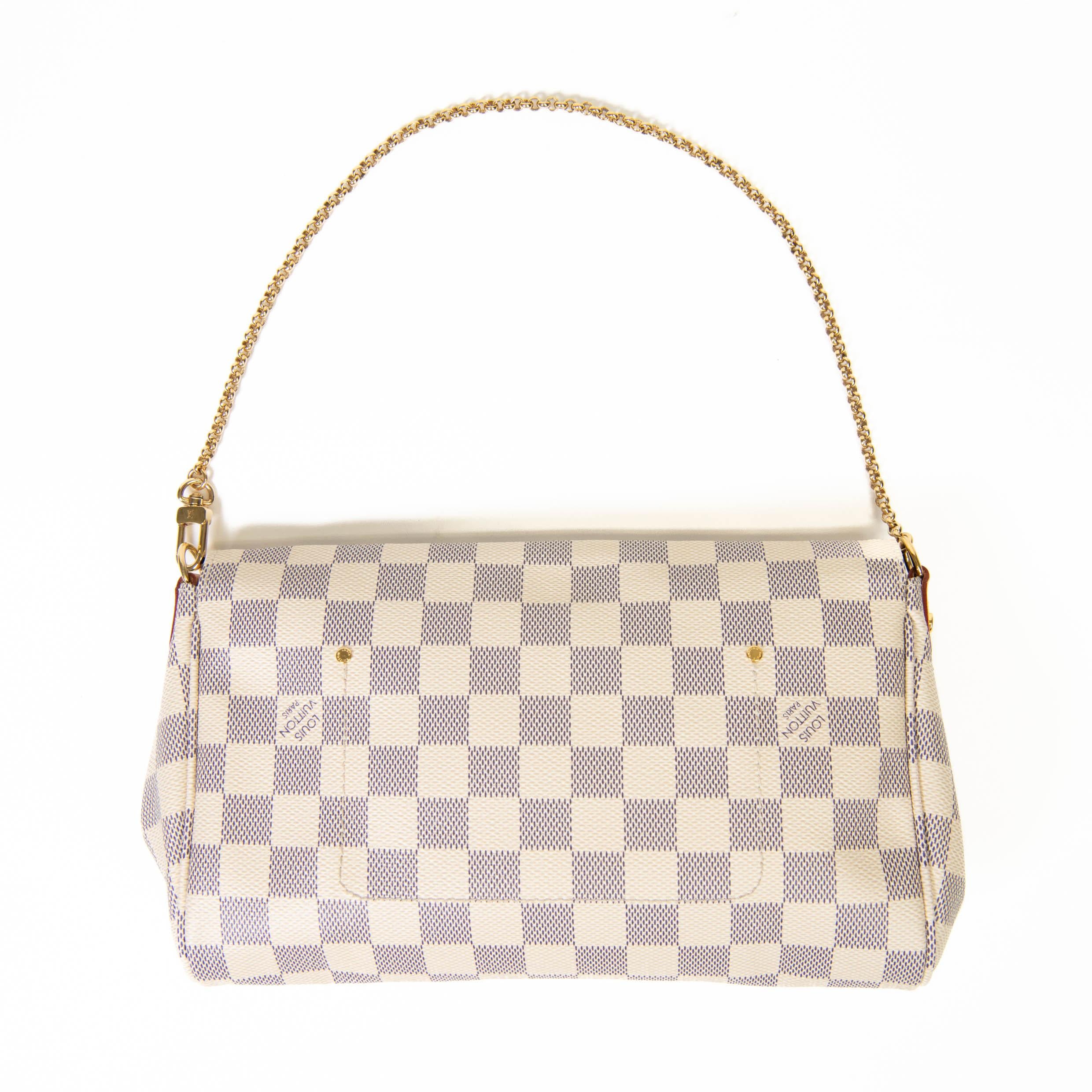 100% Authentic

This stylish shoulder bag is crafted of Louis Vuitton damier checked coated canvas in blue and white. The shoulder bag features a gold wristlet chain, an optional shoulder strap, damier piping and a flap trimmed with a Louis Vuitton