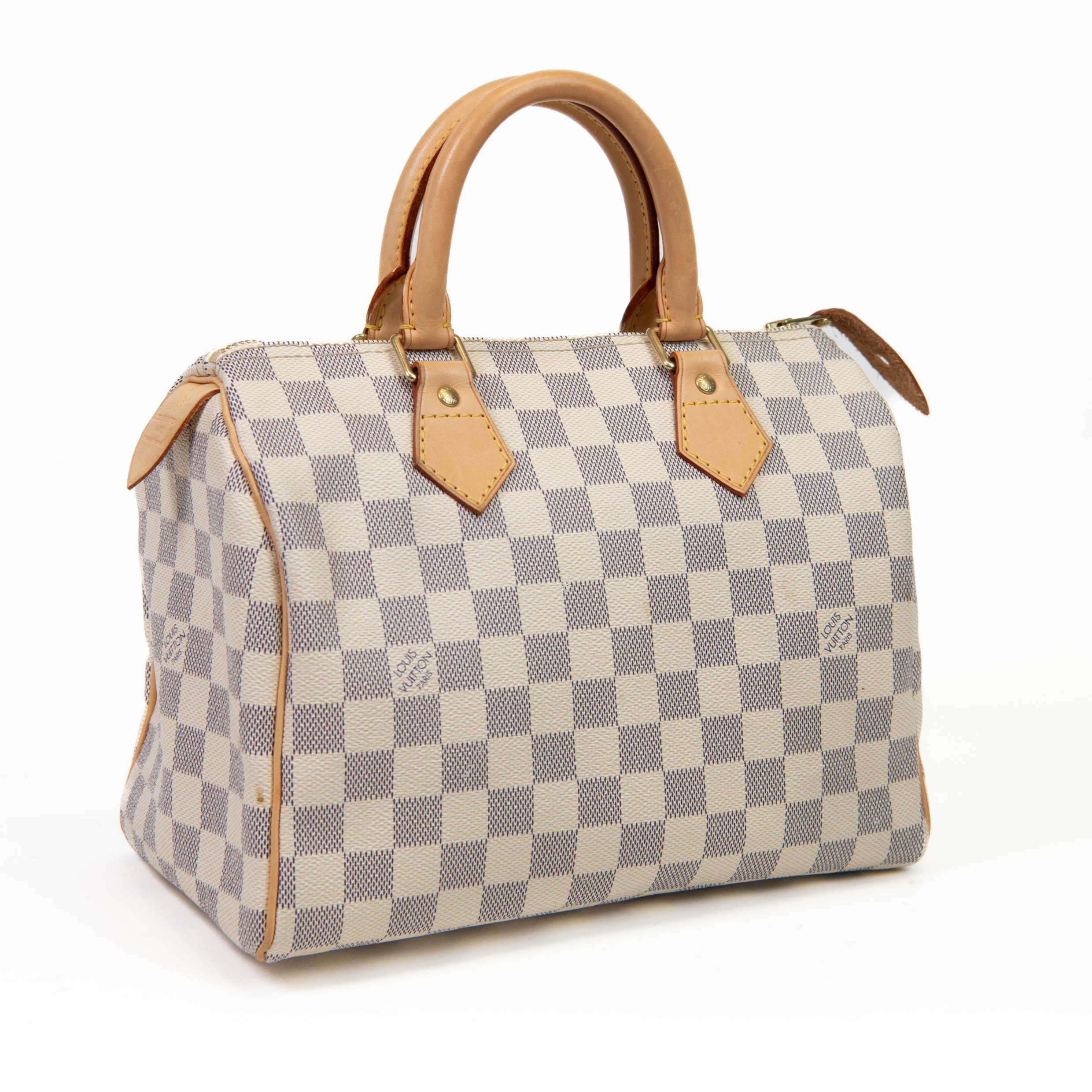 White Louis Vuitton Blue and Cream Damier Azur Speedy 25