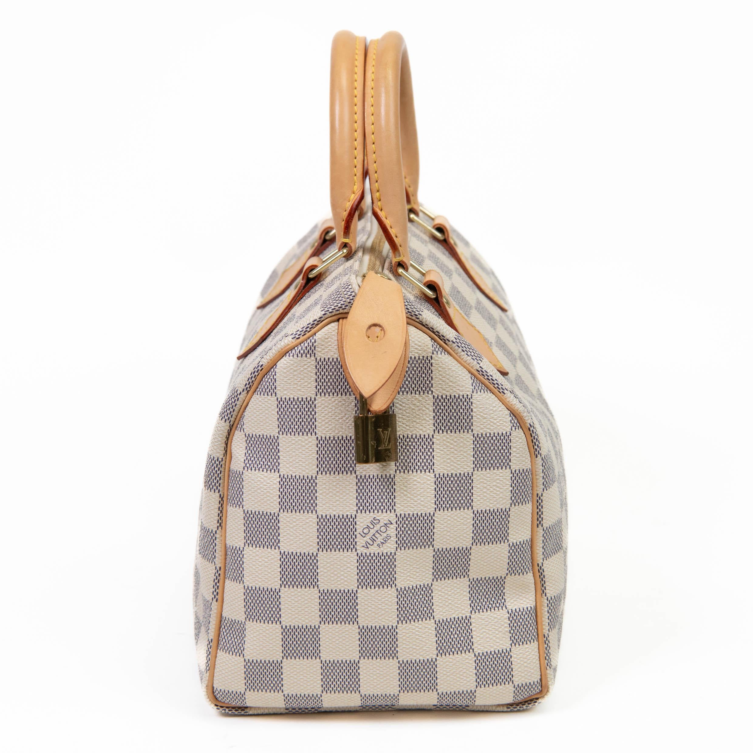 Women's or Men's Louis Vuitton Blue and Cream Damier Azur Speedy 25