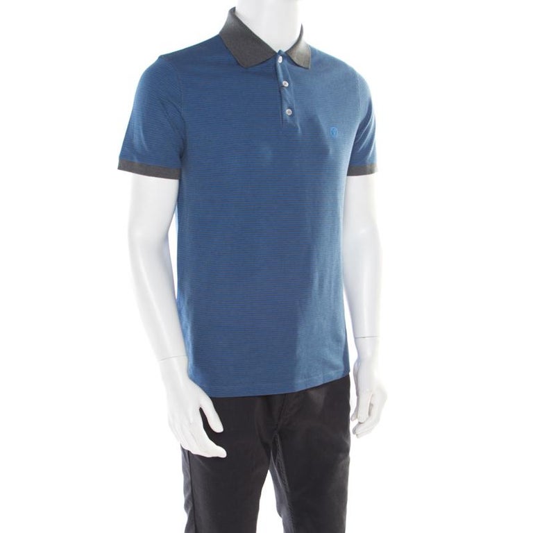 Louis Vuitton Blue and Grey Horizontal Striped Polo T-Shirt M For Sale ...