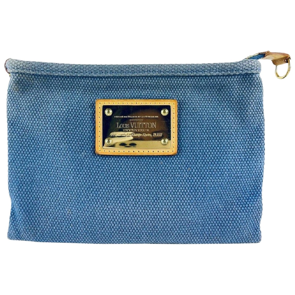 Louis vuitton Blue Antigua Canvas Pochette Plate Cosmetic Bag 11l520