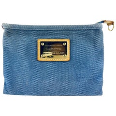 Louis vuitton - Sac à cosmétiques en toile bleue antique avec plaque de maquillage 11l520