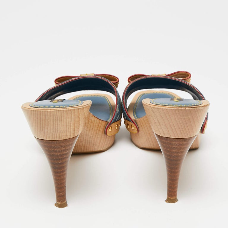 Louis Vuitton Blue/Beige Canvas Bow Grenadine Platform Slide Sandals Size  40.5