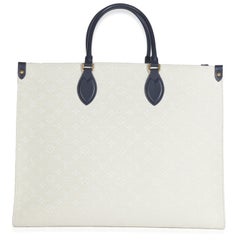 Louis Vuitton Blue Beige Jacquard Embroidered Tufted Monogram Hamptons Onthego G