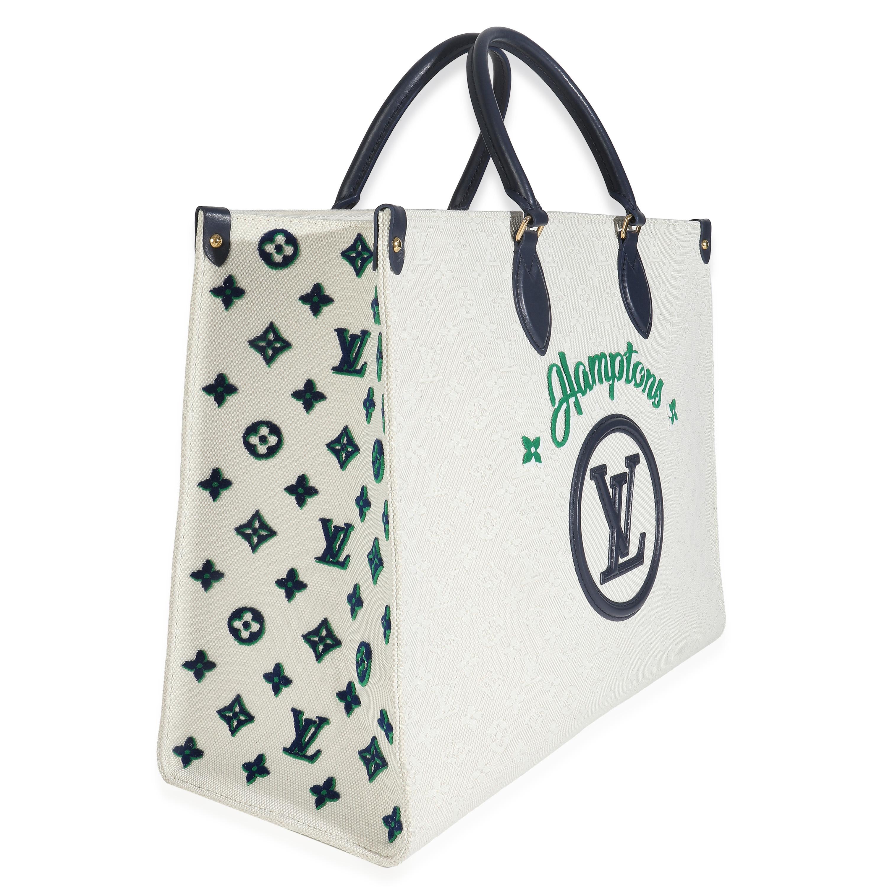 Grigio Louis Vuitton Blu Beige Jacquard Ricamato Monogram Hamptons Onthego G in vendita