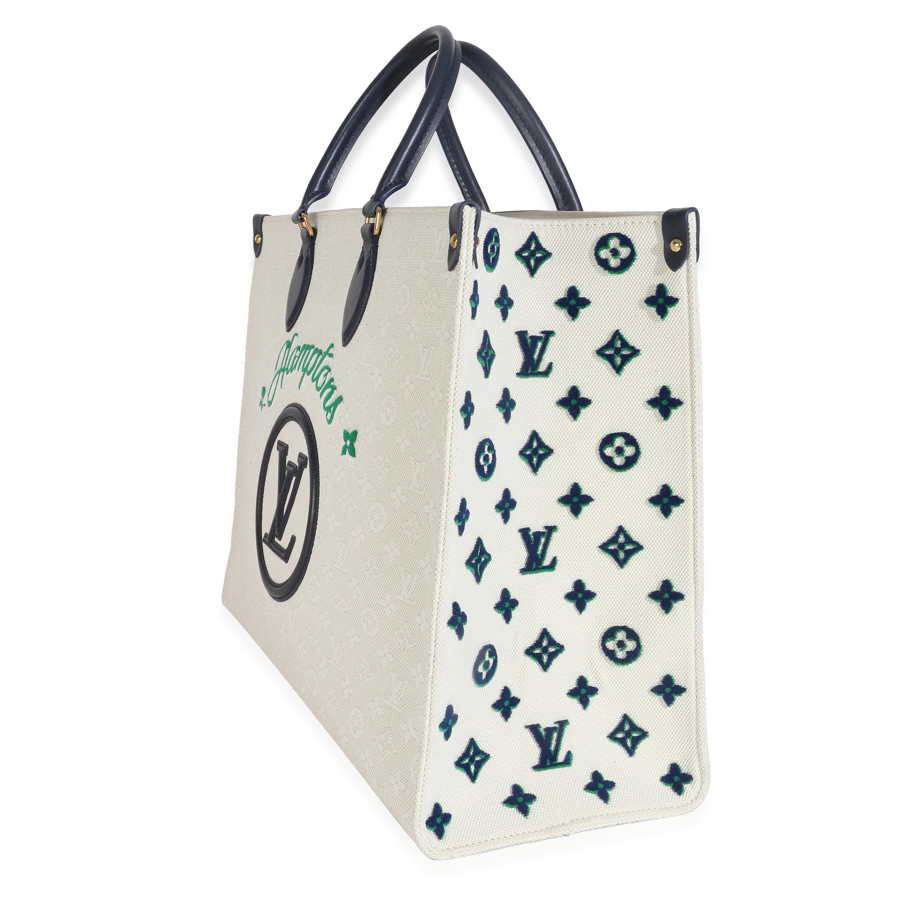 Louis Vuitton Blu Beige Jacquard Ricamato Monogram Hamptons Onthego G In condizioni ottime in vendita a New York, NY