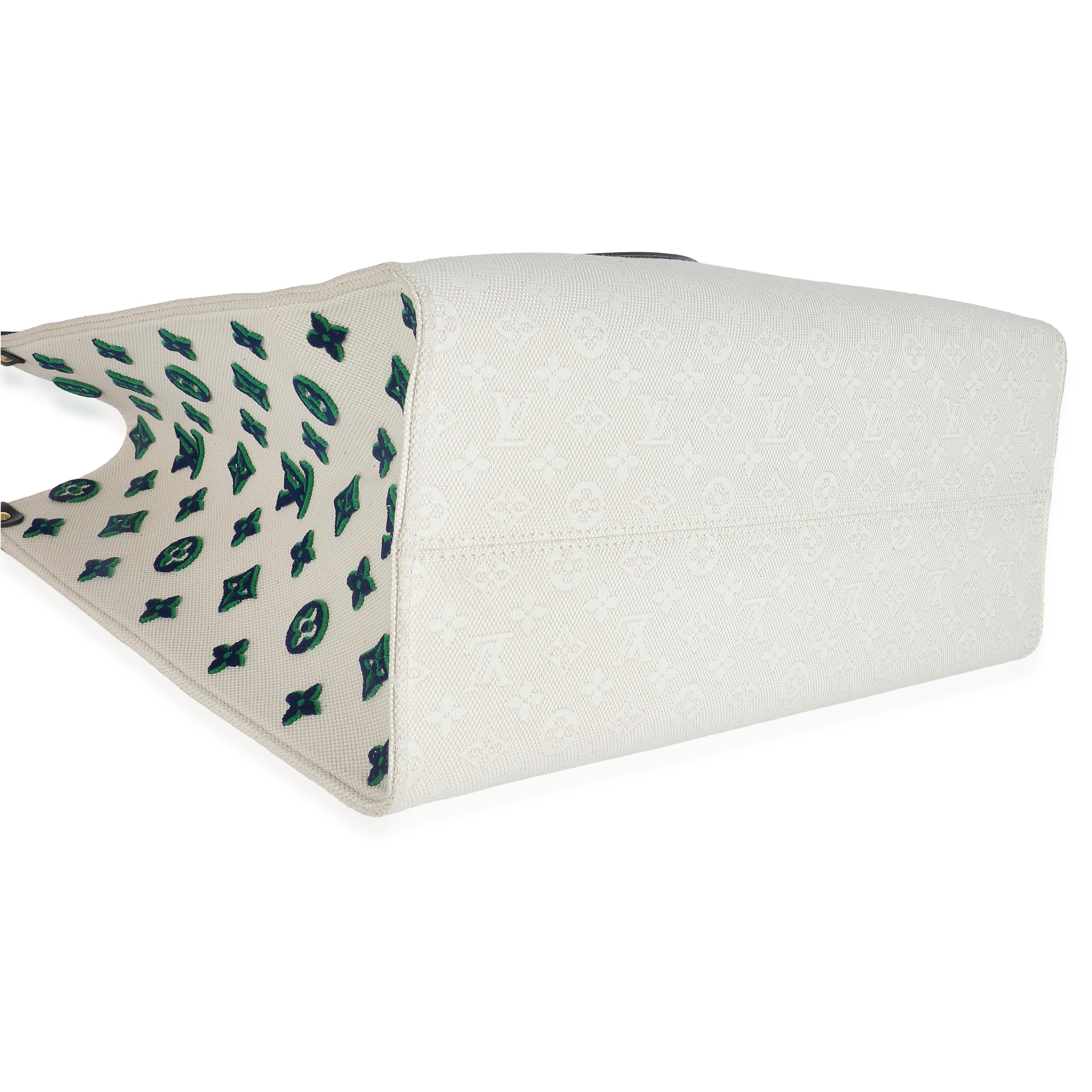 Louis Vuitton Blu Beige Jacquard Ricamato Monogram Hamptons Onthego G in vendita 2