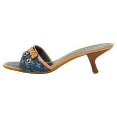 Louis Vuitton Blue/Beige Monogram Denim Bow Slide Sandals Size 37.5