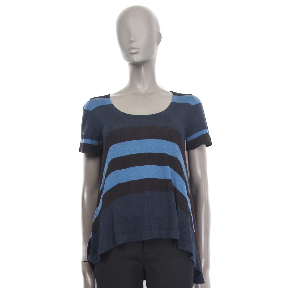 Black LOUIS VUITTON blue black brown line cashmere & silk STRIPED KNIT T-Shirt Shirt M For Sale