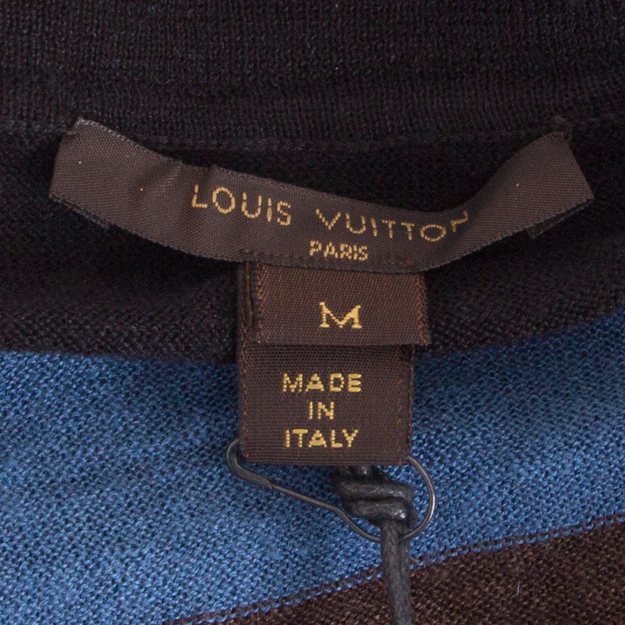 LOUIS VUITTON blue black brown line cashmere & silk STRIPED KNIT T-Shirt Shirt M In Excellent Condition For Sale In Zürich, CH