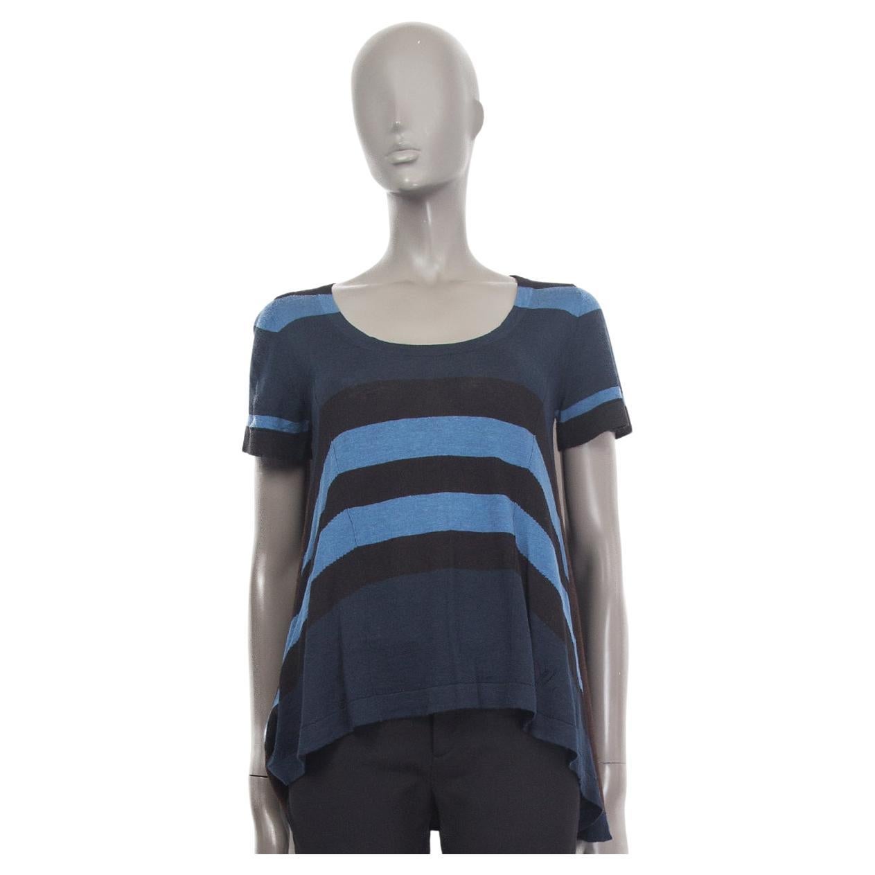 LOUIS VUITTON blue black brown line cashmere & silk STRIPED KNIT T-Shirt Shirt M For Sale