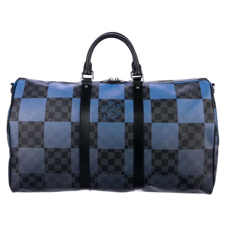 Louis Vuitton Blue Black Check Men's Women's Carryall Travel Weekend Duffle  Bag