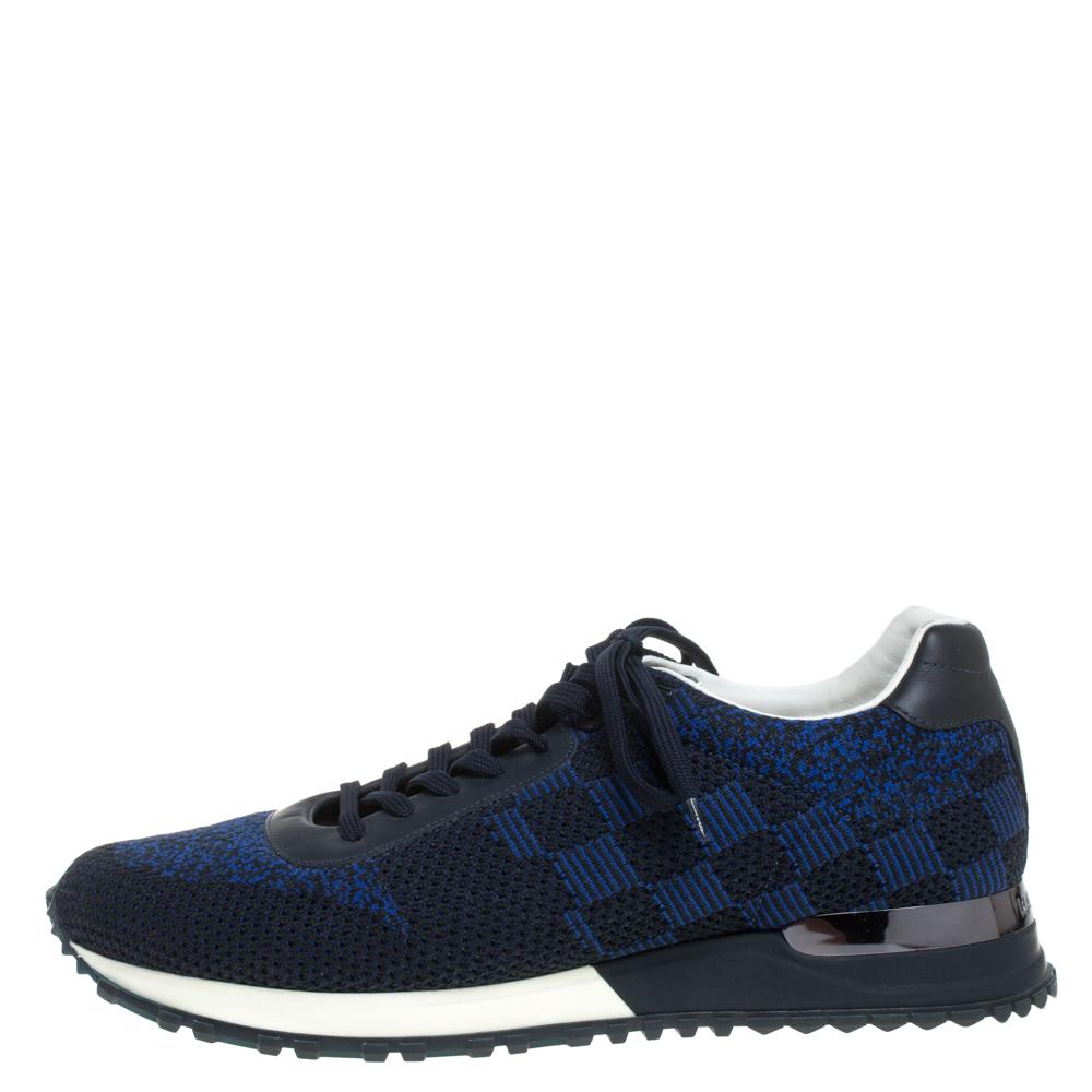 Made to provide comfort, these Run Away sneakers by Louis Vuitton are trendy and stylish. They've been crafted from mesh and leather and designed with lace-up vamps, signature Damier pattern, and the label on the metal inserts. Wear them with your