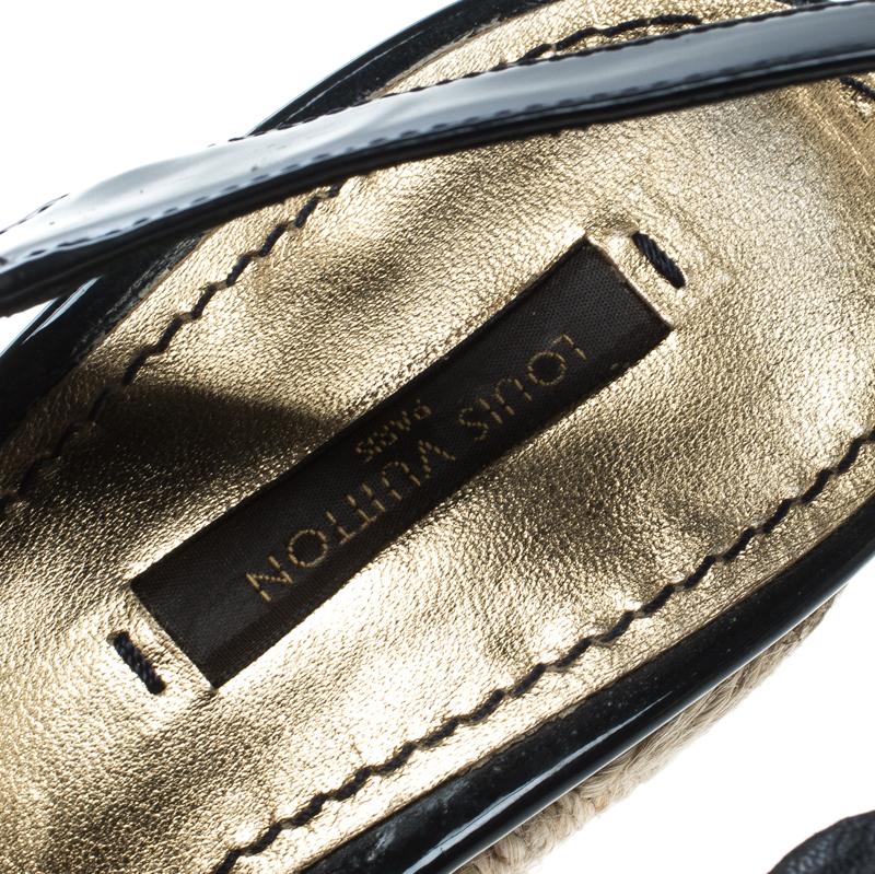 Louis Vuitton Blue/Black Denim Espadrilles Wedge Slingback Sandals Size 39.5 1