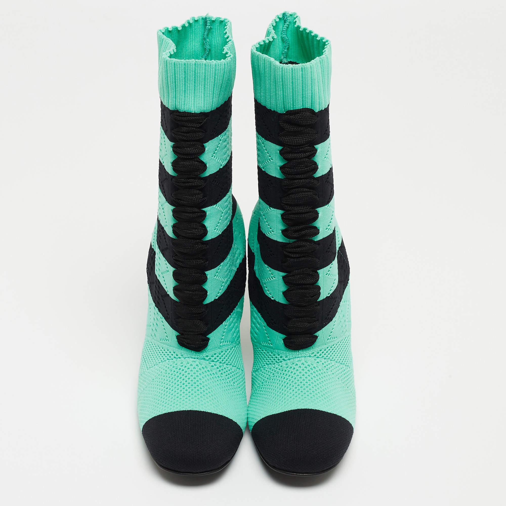 Louis Vuitton Blue/Black Knit Fabric Sock Boots Size 37 In New Condition For Sale In Dubai, Al Qouz 2