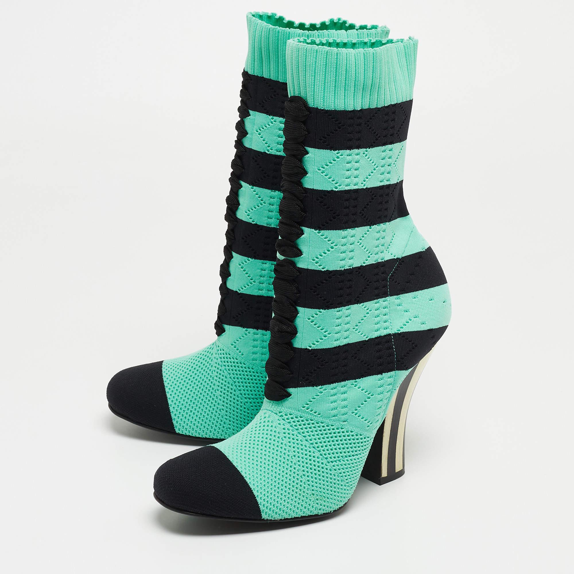 Louis Vuitton Blue/Black Knit Fabric Sock Boots Size 37 For Sale 2
