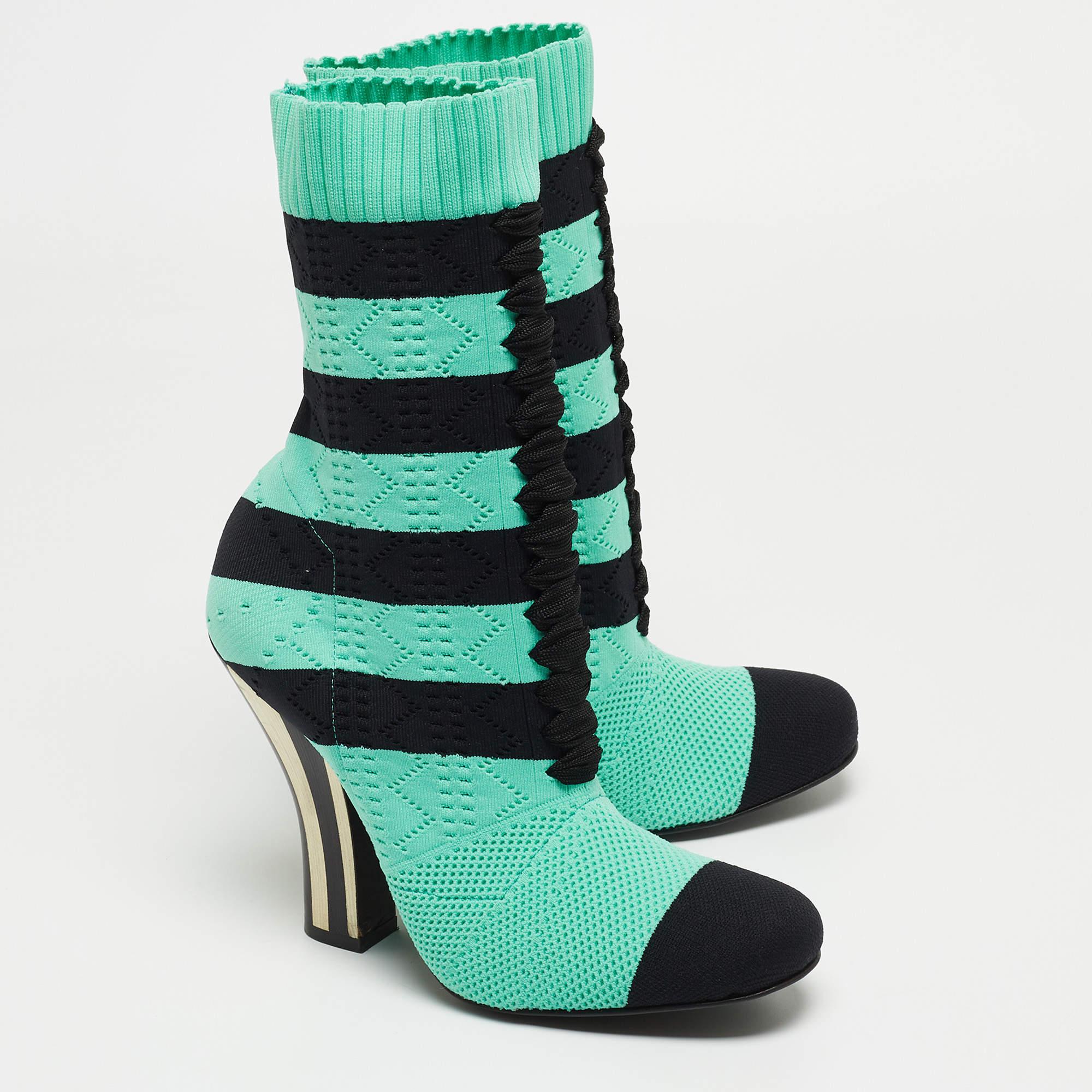 Louis Vuitton Blue/Black Knit Fabric Sock Boots Size 37 For Sale 3