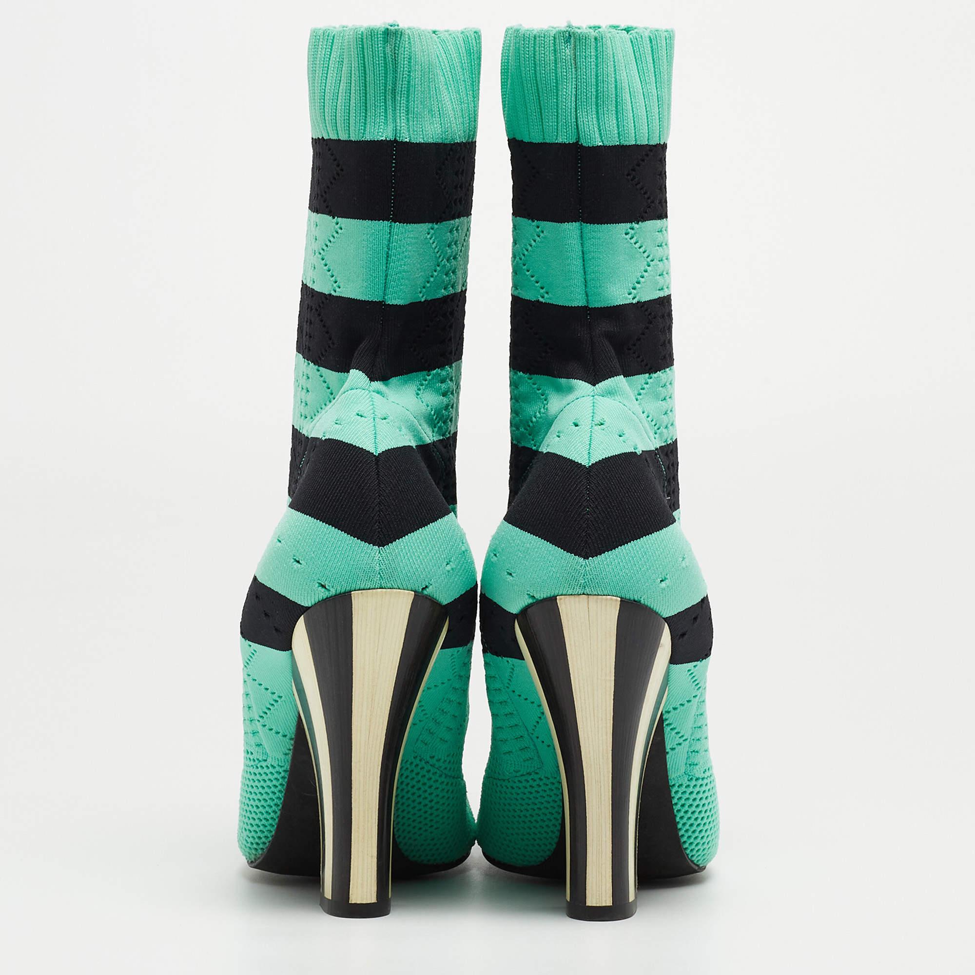 Louis Vuitton Blue/Black Knit Fabric Sock Boots Size 37 For Sale 4