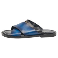 Louis Vuitton Blue/Black Leather Foch Slides Size 41
