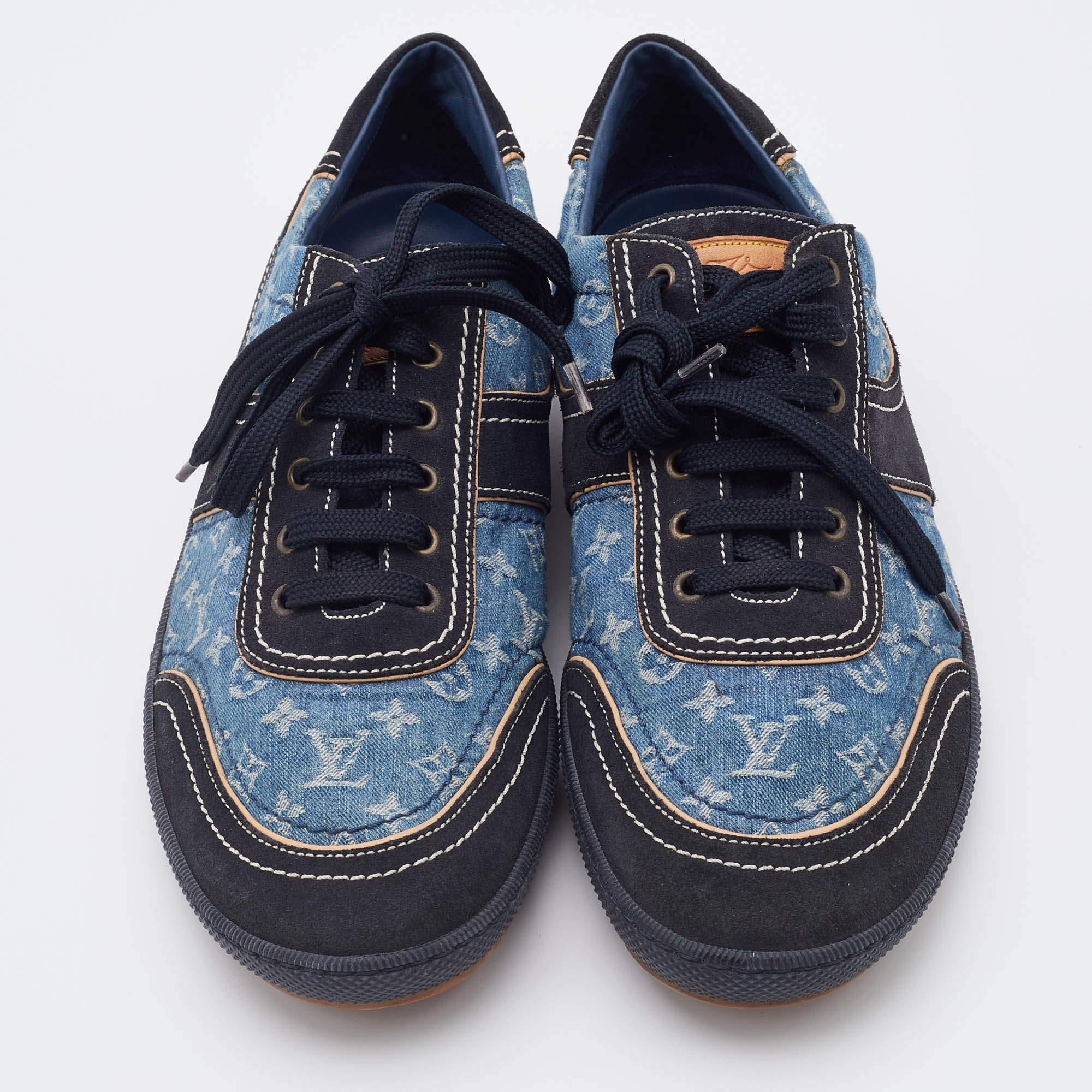 Louis Vuitton Denim Monogram Tempo Slip On Sneakers Size 34