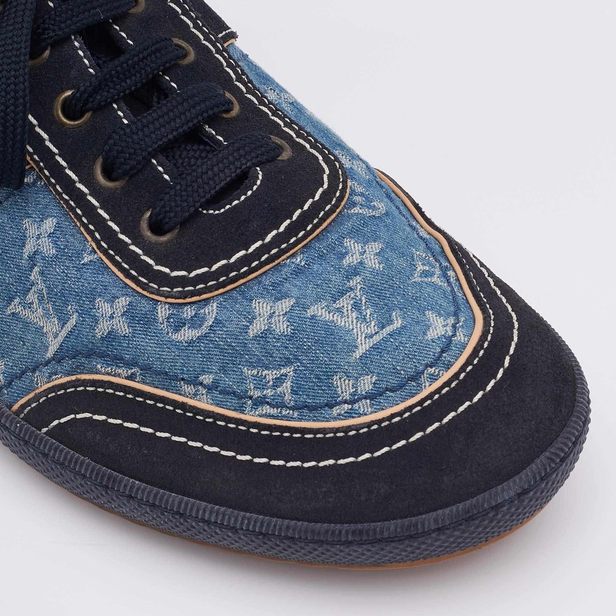 Louis Vuitton Blue/Black Monogram Denim and Suede Low Top Sneakers Size 42 1