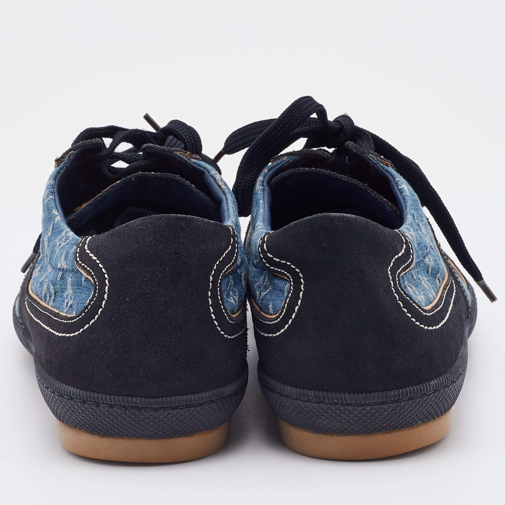 Louis Vuitton Blue/Black Monogram Denim and Suede Low Top Sneakers Size 42 3