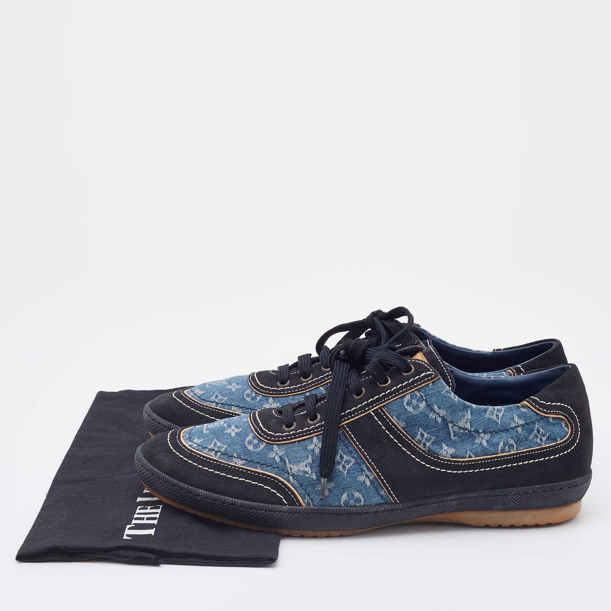 Louis Vuitton Blue/Black Monogram Denim and Suede Low Top Sneakers Size 42 5