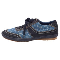 Louis Vuitton Blue/Black Monogram Denim and Suede Low Top Sneakers Size 42