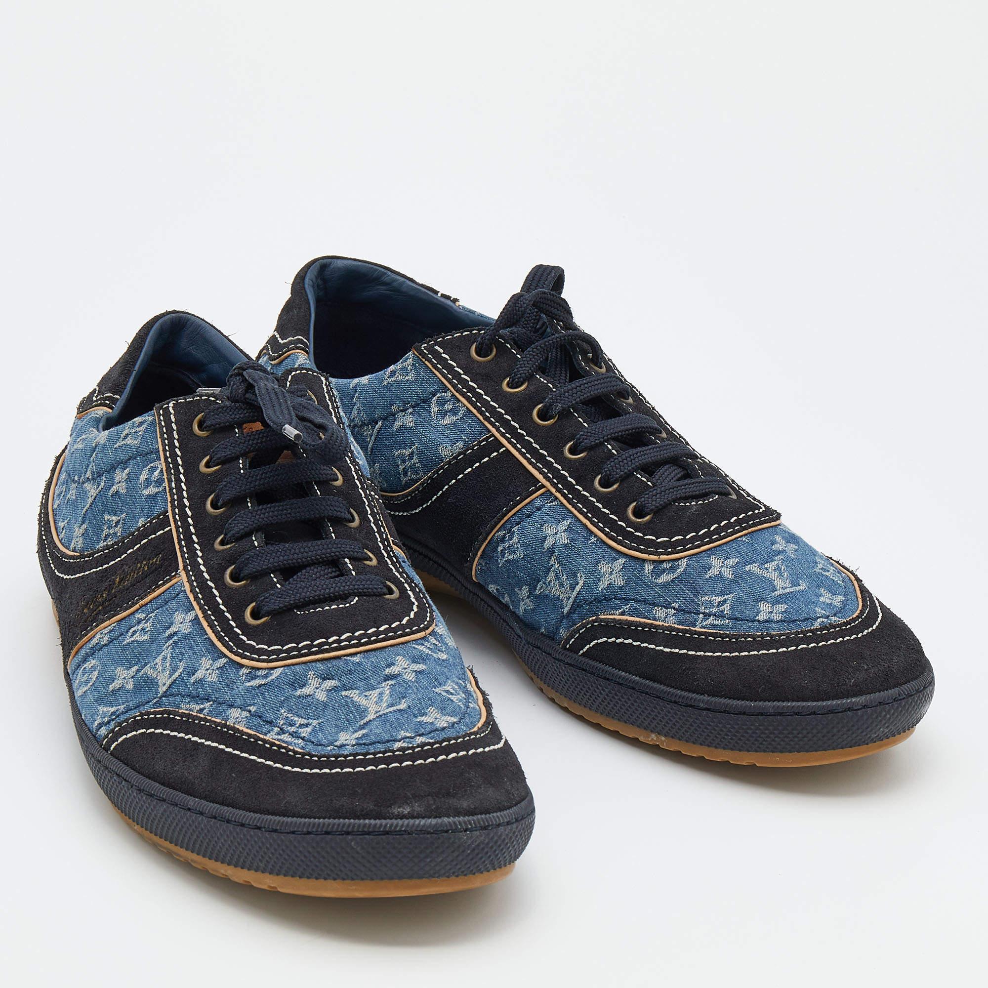 Louis Vuitton Blue/Black Monogram Denim And Suede Low Top Sneakers Size 44.5 1