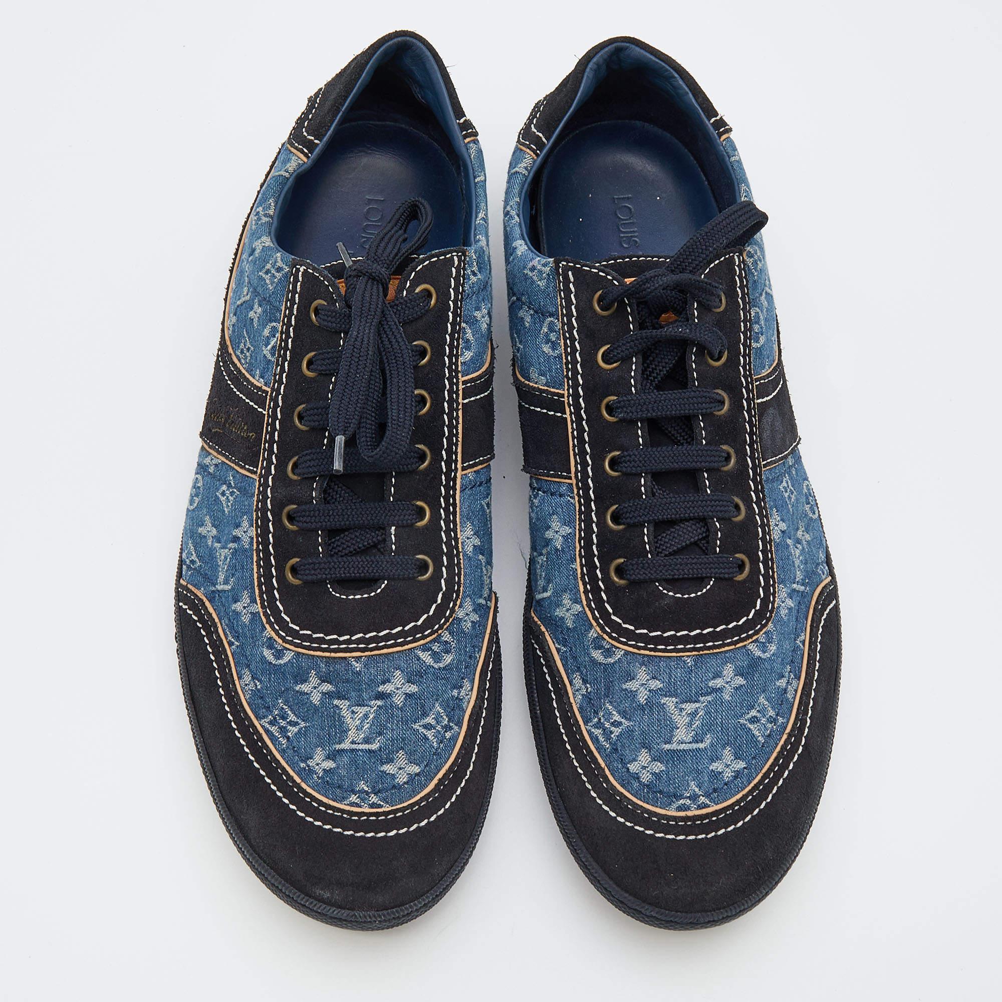 Louis Vuitton Blue/Black Monogram Denim And Suede Low Top Sneakers Size 44.5 3