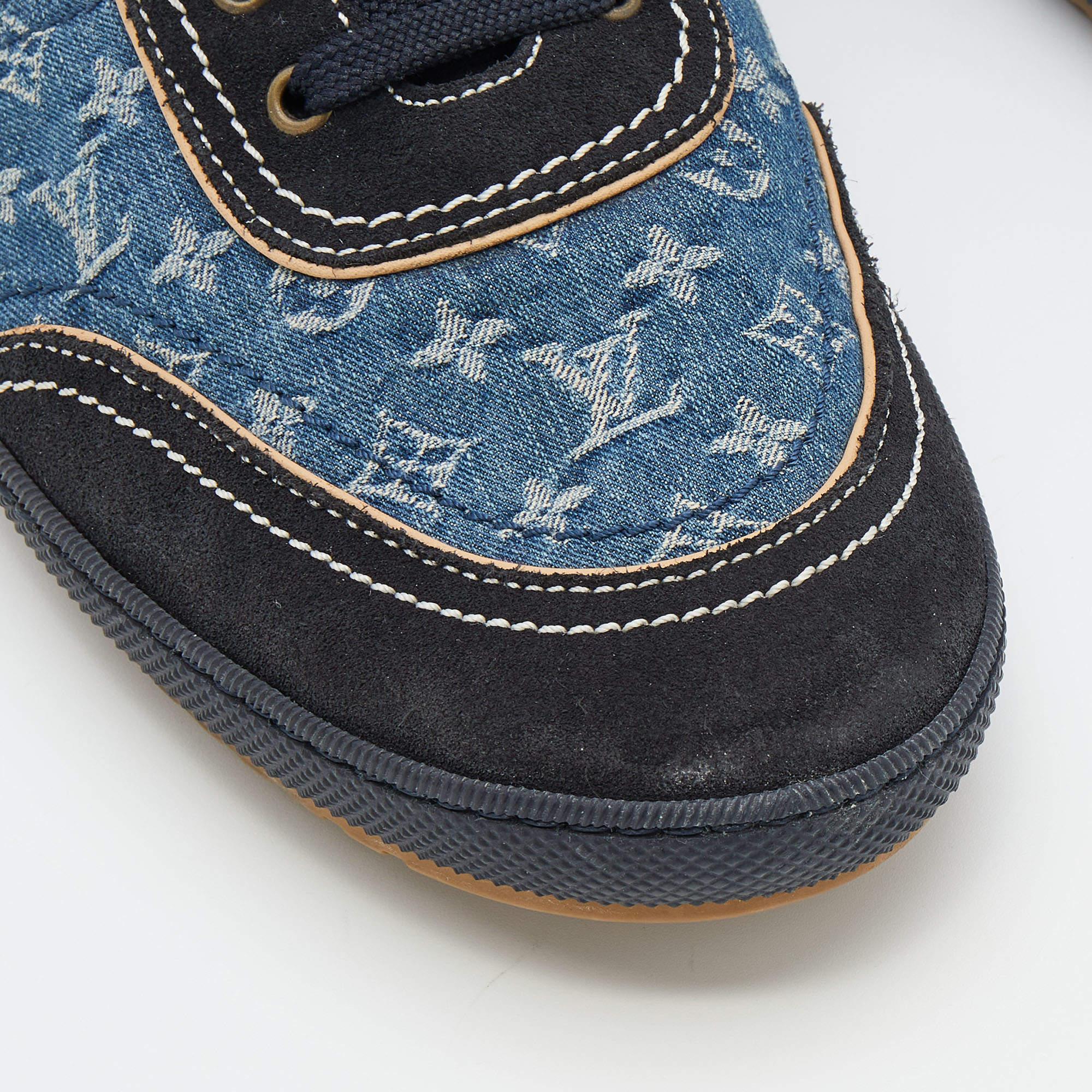 Louis Vuitton Blue/Black Monogram Denim And Suede Low Top Sneakers Size 44.5 4