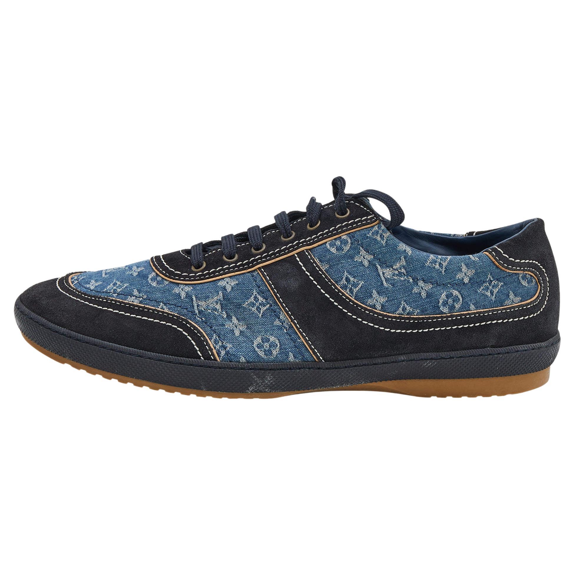 Louis Vuitton Blue Suede and Monogram Denim LV Trainer Sneakers Size 44.5  at 1stDibs