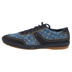 Louis Vuitton Blue/Black Monogram Denim And Suede Low Top Sneakers Size 44.5