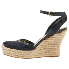 Louis Vuitton Blue/Black Monogram Denim Ankle Strap Espadrille Sandals Size 37.5