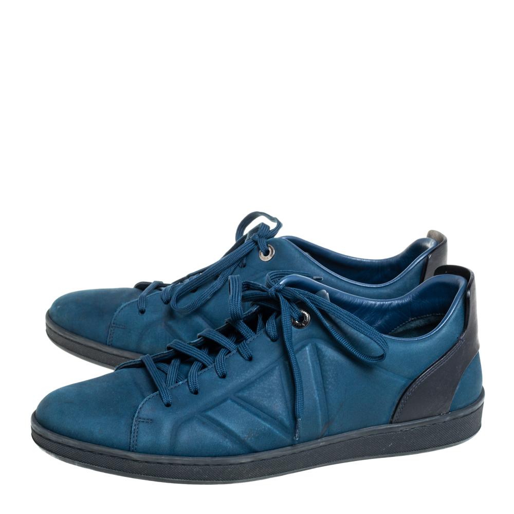 Men's Louis Vuitton Blue/Black Nubuck And Leather Low Top Sneakers Size 43