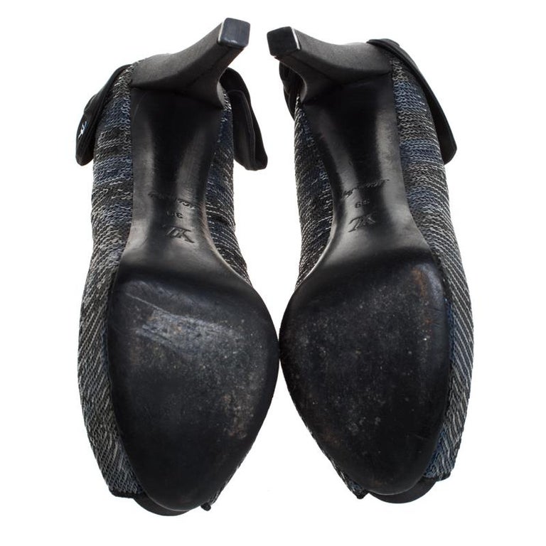 Louis Vuitton Blue/Black Sequin Peep Toe Platform Pumps Size 38 - ShopStyle