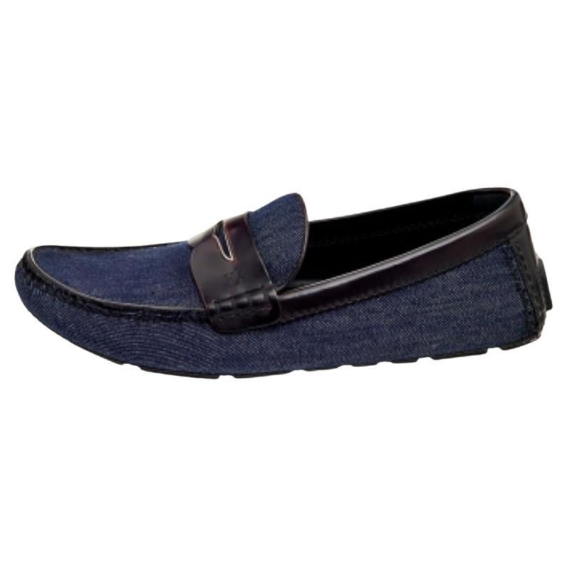 Louis Vuitton Denim et cuir bleu/brun Slip On Penny Loafers Taille 37