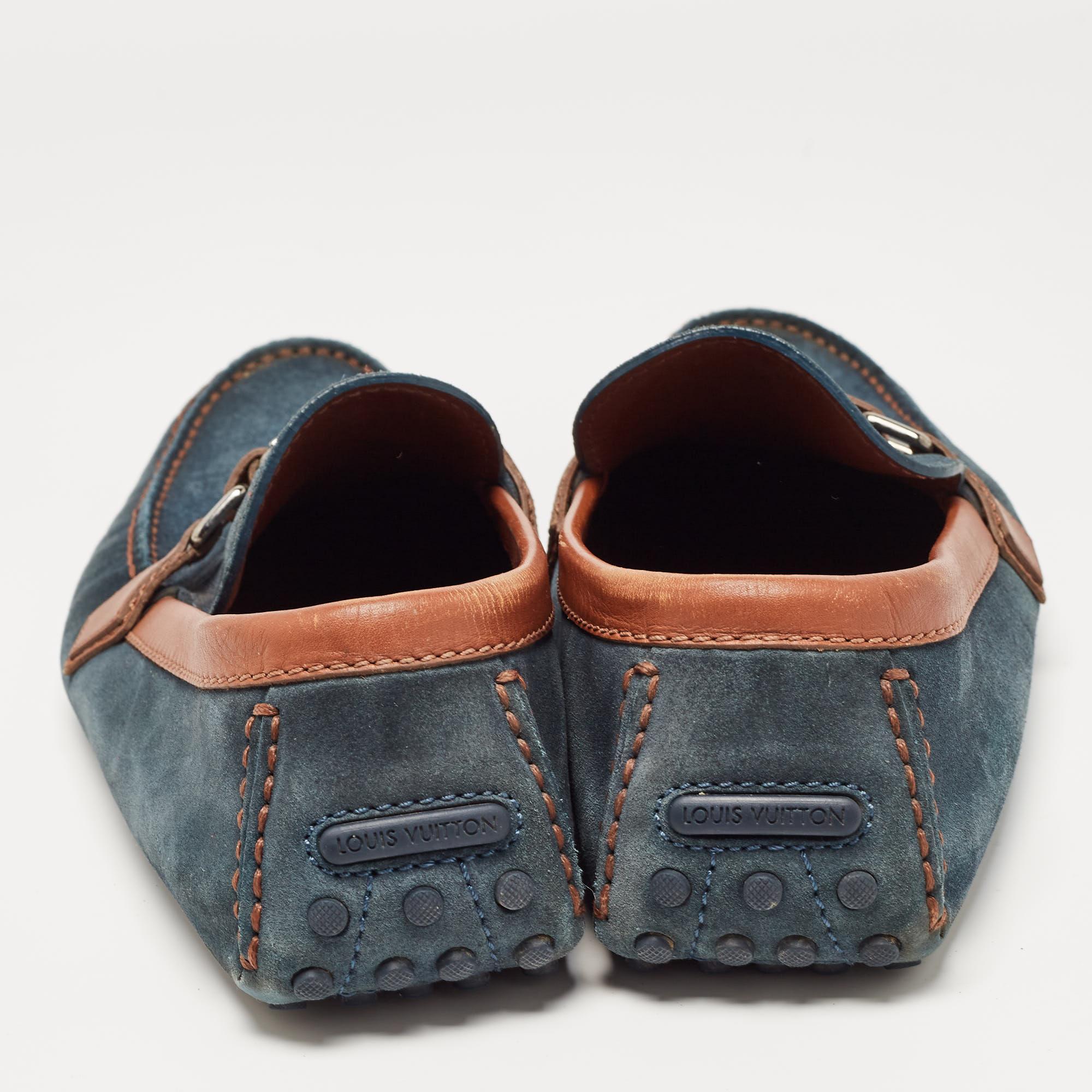 Louis Vuitton Blue/Brown Leather and Suede Hockenheim Loafers Size 42.5 1