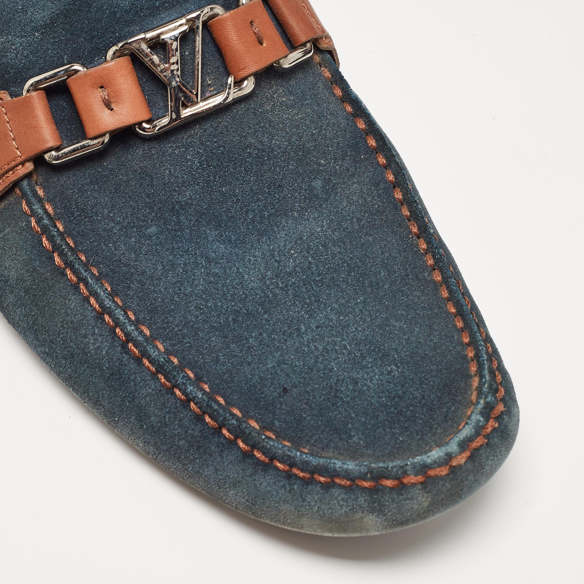 Louis Vuitton Blue/Brown Leather and Suede Hockenheim Loafers Size 42.5 3