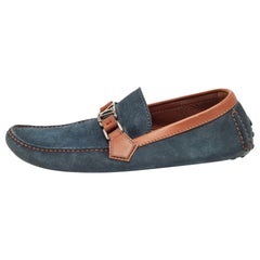 Louis Vuitton Blue/Brown Leather and Suede Hockenheim Loafers Size 42.5