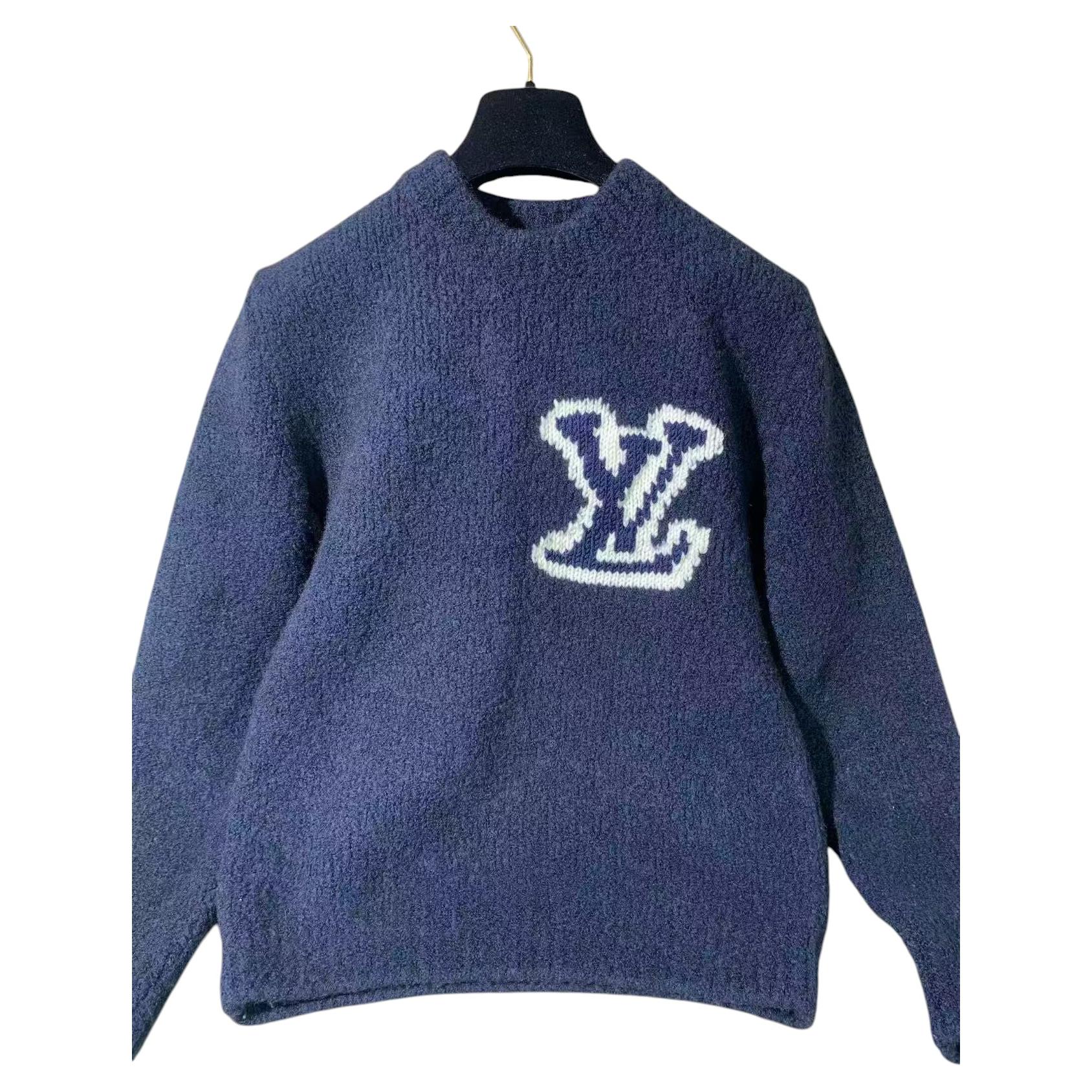Louis Vuitton Men's XL Navy Cashmere Cursive Script Pullover