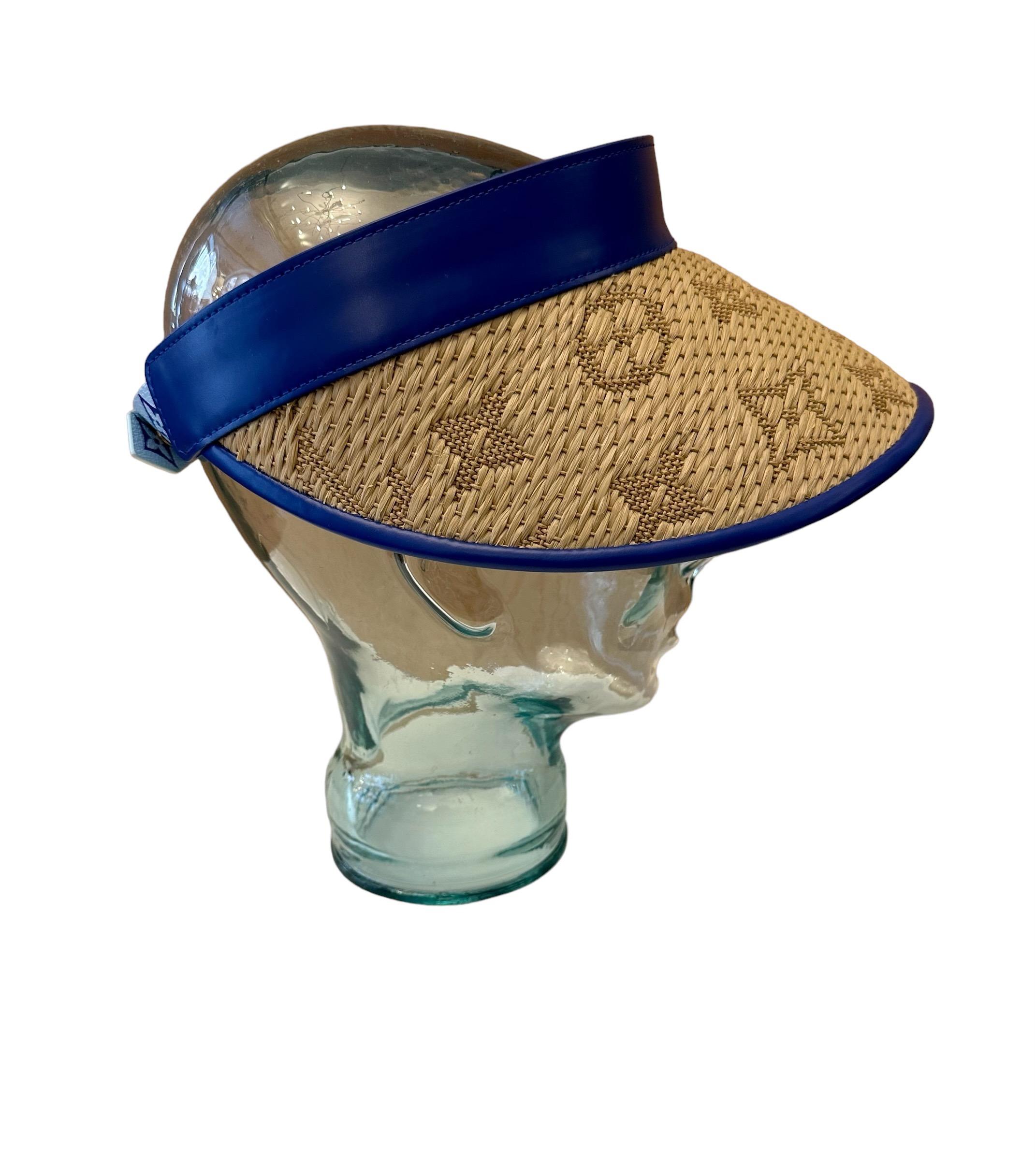 Brown Louis Vuitton Blue Calfskin Raffia Monogram Strawgram Visor