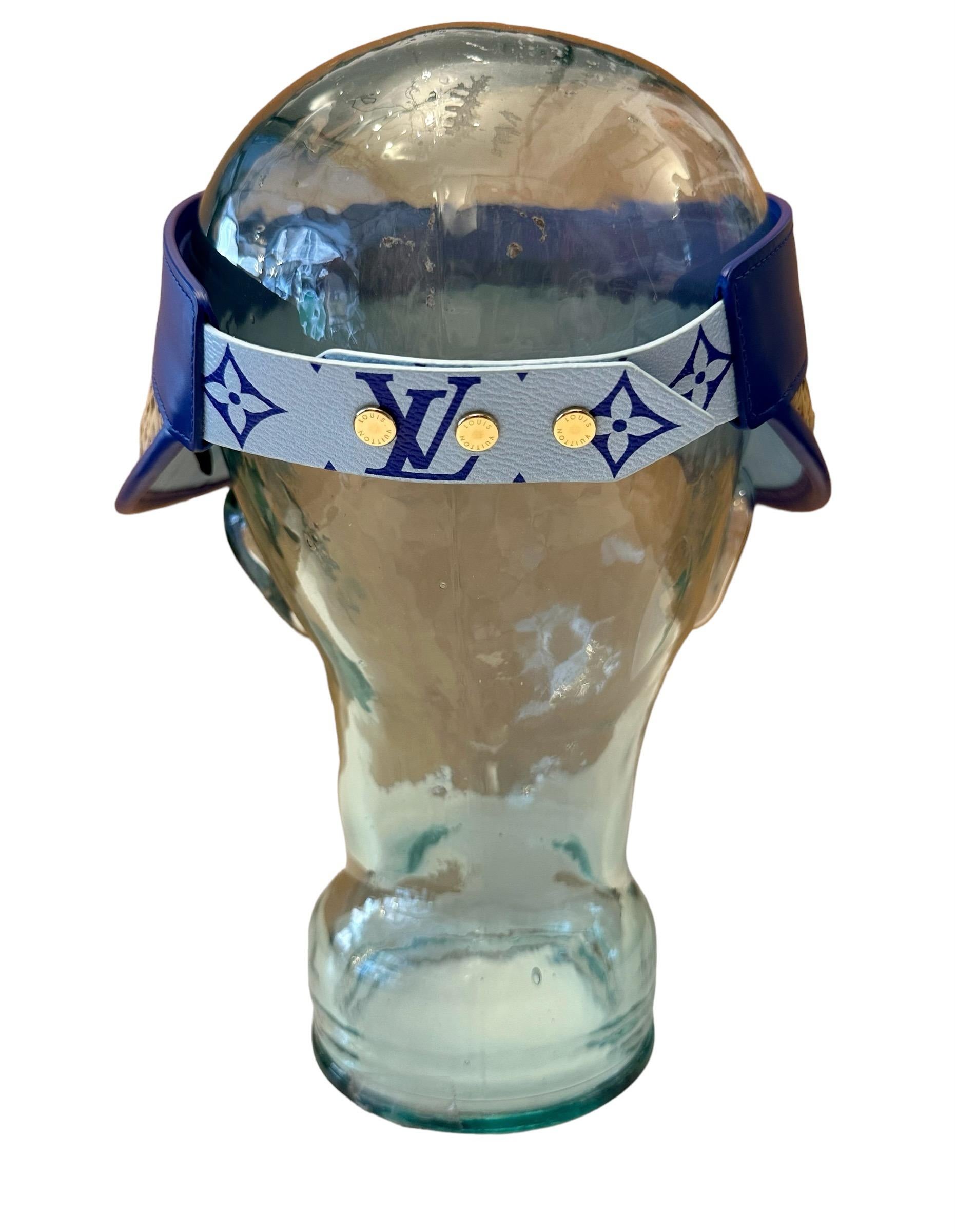 Women's or Men's Louis Vuitton Blue Calfskin Raffia Monogram Strawgram Visor