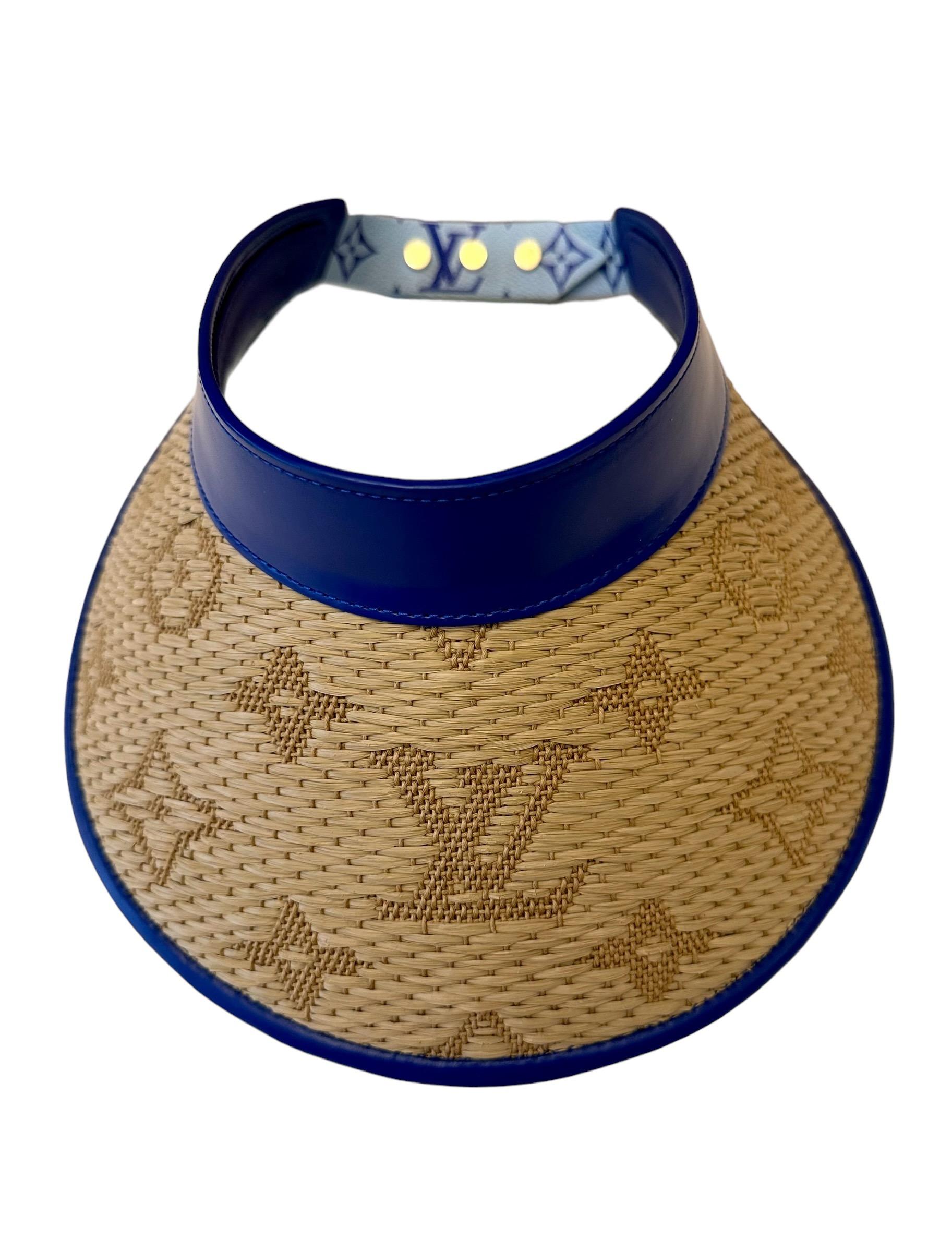 Louis Vuitton Blue Calfskin Raffia Monogram Strawgram Visor 1